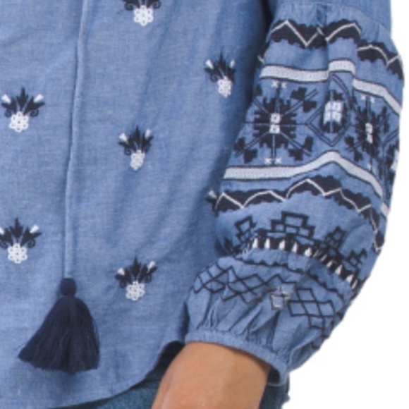 NWT LUCKY & COCO Embroidered BLUE Blouse New With Tag Size US XL - Picture 7 of 7